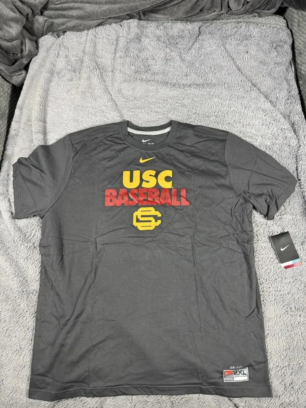 USC Trojans Shirt Mens 2XL Gray NCAA Baseball Nike Dri Fit Graphic Tee
